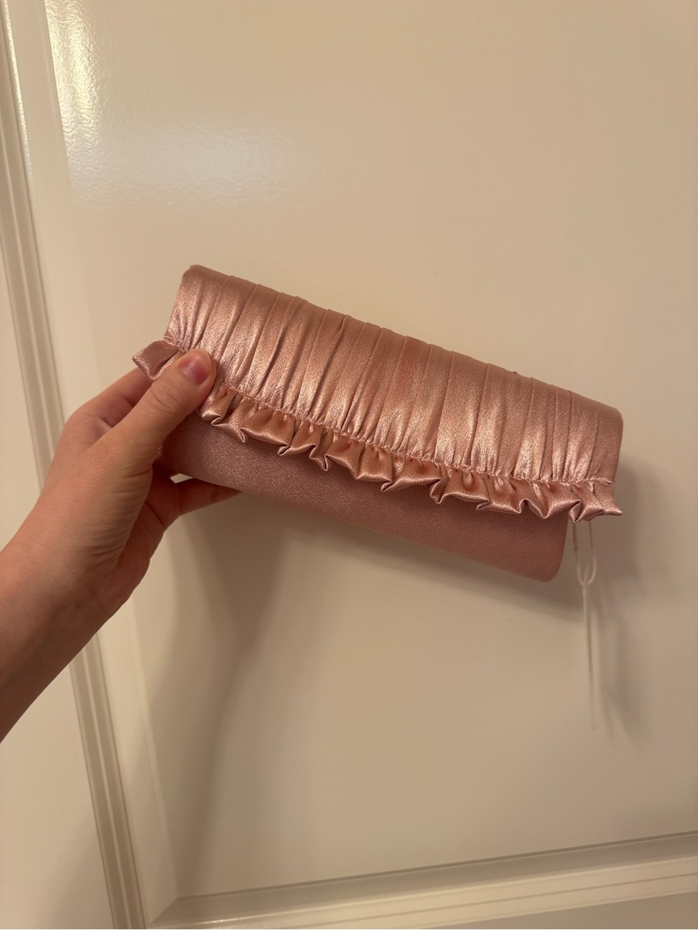 Pink Ruffled Satin Clutch